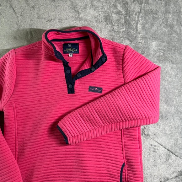 Simply Southern Pullover Sweatshirt Pink Fleece Snap Neck Ribbed Medium - Picture 1 of 9